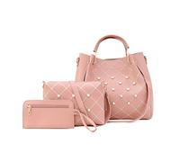 FANDARE Mode Sac Bucket Étanche Sac à Main Femme 3pcs Set Sac portés Épaule Sacs à Bandoulière PU Cuir Sac Messager pour Voyage Travail Achats Fête Rose