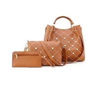 FANDARE Mode Sac Bucket Étanche Sac à Main Femme 3pcs Set Sac portés Épaule Sacs à Bandoulière PU Cuir Sac Messager pour Voyage Travail Achats Fête Marron foncé