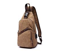 FANDARE Mode Sac de Poitrine Homme Sac de Toile Sacoche pour Homme Sac d'Epaule Sacoche avec USB Sac Bandoulière Sling Bag pour Cyclisme,Aventure,Voyage Marron