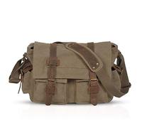 FANDARE Nouveau Rétro Sacs Portés épaule Messenger Bag Sac Bandoulière 14 Pouces Laptop Briefcase Hommes Femmes Sac de Sport Travail Ecole Cartable Toile Light Marron L
