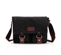 FANDARE Nouveau Rétro Sacs Portés épaule Messenger Bag Sac Bandoulière 14 Pouces Laptop Briefcase Hommes Femmes Sac de Sport Travail Ecole Cartable Grand Toile Noir