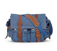 FANDARE Nouveau Rétro Sacs Portés épaule Messenger Bag Sac Bandoulière 14 Pouces Laptop Briefcase Hommes Femmes Sac de Sport Travail Ecole Cartable Toile Bleu Marin L