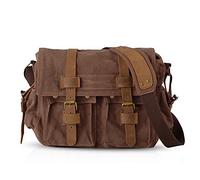 FANDARE Nouveau Rétro Sacs Portés épaule Messenger Bag Sac Bandoulière 14 Pouces Laptop Briefcase Hommes Femmes Sac de Sport Travail Ecole Cartable Toile Marron L