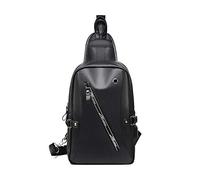 FANDARE Nouveau Sac de Poitrine Sacoche pour Homme Sac d'Epaule Sacoche avec USB pour écouteurs Trou PU Sac Bandoulière Grande Capacité Sling Bag Cyclisme,Équitation,Voyage Imperméable Noir a