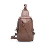 FANDARE Nouveau Sac de Poitrine Sacoche pour Homme Sac d'Epaule Sacoche avec USB pour écouteurs Trou PU Sac Bandoulière Grande Capacité Sling Bag Cyclisme,Équitation,Voyage Imperméable Marron a