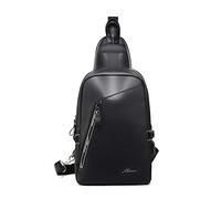 FANDARE Nouveau Sac de Poitrine Sacoche pour Homme Sac d'Epaule Sacoche avec USB PU Sac Bandoulière Grande Capacité Sling Bag Cyclisme,Équitation,Voyage Imperméable Noir