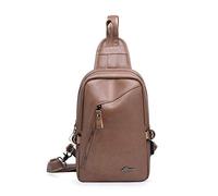 FANDARE Nouveau Sac de Poitrine Sacoche pour Homme Sac d'Epaule Sacoche avec USB PU Sac Bandoulière Grande Capacité Sling Bag Cyclisme,Équitation,Voyage Imperméable Marron