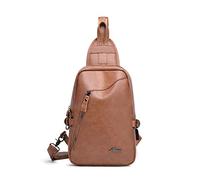 FANDARE Nouveau Sac de Poitrine Sacoche pour Homme Sac d'Epaule Sacoche avec USB PU Sac Bandoulière Grande Capacité Sling Bag Cyclisme,Équitation,Voyage Imperméable Marron Foncé