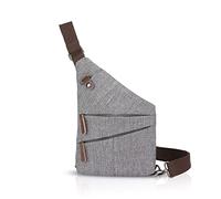 FANDARE Nouveau Sac de Poitrine Segmenté Sac d'Epaule Anti-vol Sacoche Homme Femme Sac Bandoulière Grande Sling Crossbody Bag pour Cyclisme Camping Équitation Voyage Polyester Gris L