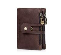 FANDARE Portefeuille Homme/Femme Court Porte Monnaie Cuir veritable Portefeuille avec Poche à Monnaie Etui à Carte Porte-Carte de Crédit Bourse Marron Foncé