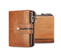 FANDARE Portefeuille Homme Femme en Cuir Véritable Porte-Cartes RFID Bifold avec 7 Fentes, 2 Compartiments Billets & pièce,1 fenêtre Photo pour trajets Voyages Wallet (25-45 Ans) Marron Kaki