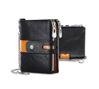 FANDARE Portefeuille pour Hommes Femmes avec Blocage RFID Cuir Porte-Cartes Bifacial à Chaîne avec 7 Porte-Cartes et Poche à Pièces à Fermeture Éclair Minimaliste avec Boîte Cadeau Noir