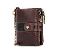 FANDARE Portefeuille pour Hommes Femmes avec Blocage RFID Cuir Porte-Cartes Bifacial à Chaîne avec 7 Porte-Cartes et Poche à Pièces à Fermeture Éclair Minimaliste avec Boîte Cadeau Brun foncé