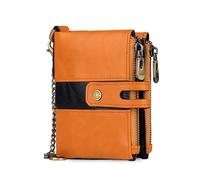 FANDARE Portefeuille pour Hommes Femmes avec Blocage RFID Cuir Porte-Cartes Bifacial à Chaîne avec 7 Porte-Cartes et Poche à Pièces à Fermeture Éclair Minimaliste avec Boîte Cadeau Brun Clair