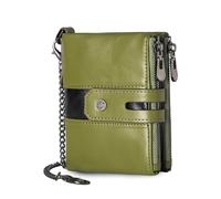 FANDARE Portefeuille pour Hommes Femmes avec Blocage RFID Cuir Porte-Cartes Bifacial à Chaîne avec 7 Porte-Cartes et Poche à Pièces à Fermeture Éclair Minimaliste avec Boîte CadeauVert