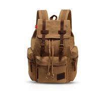 FANDARE Rétro 15.6 Pouces Sac a Dos pour Ordinateur Portable Laptop Plein air Voyage Travail Étudiant Randonnée Sacs d'école Daypack Toile Khaki A L
