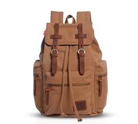 FANDARE Rétro 15.6 Pouces Sac a Dos pour Ordinateur Portable Laptop Plein air Voyage Travail Étudiant Randonnée Sacs d'école Daypack Toile Khaki B L