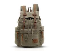 FANDARE Rétro 15.6 Pouces Sac a Dos pour Ordinateur Portable Laptop Plein air Voyage Travail Étudiant Randonnée Sacs d'école Daypack Toile Armée Verte L