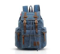 FANDARE Rétro 15.6 Pouces Sac a Dos pour Ordinateur Portable Laptop Plein air Voyage Travail Étudiant Randonnée Sacs d'école Daypack Toile Bleu L