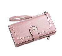 FANDARE Retro Portefeuille Longue Pochette Homme Femme Besace Porte Monnaie Porte de Billets Cuir Porte-Monnaie Porte-Carte de Crédit Bourse avec 22 emplacements pour Cartes Wallet Rose