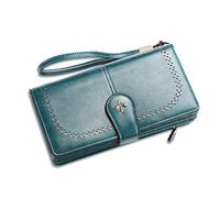 FANDARE Retro Portefeuille Longue Pochette Homme Femme Besace Porte Monnaie Porte de Billets Cuir Porte-Monnaie Porte-Carte de Crédit Bourse avec 22 emplacements pour Cartes Wallet Vert