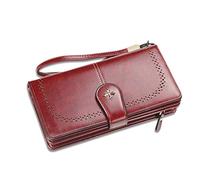 FANDARE Retro Portefeuille Longue Pochette Homme Femme Besace Porte Monnaie Porte de Billets Cuir Porte-Monnaie Porte-Carte de Crédit Bourse avec 22 emplacements pour Cartes Wallet Rouge