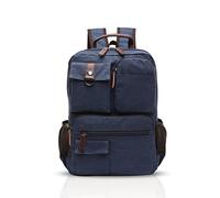 FANDARE Retro Sac à Dos Homme Business Laptop Bag Étudiant Multi-Poches Rucksack Outdoor Voyage Daypack Respirant Toile, Bleu, L, Sac à Dos Loisir