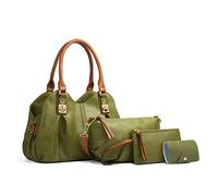 FANDARE Rétro Sac à Main Femme Sacs bandoulière étanche Pochette Cuir Souple Sac portés épaule Sac à bandoulière 4pcs pour Voyage Travail Achats Sac Cabas Vert