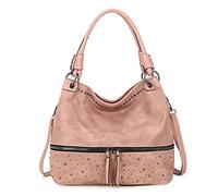 FANDARE Rétro Sac a Main Sacs Cabas Femme Sacoche Bandoulieres Cuir PU Imperméable Portés Epaule Sac Ordinateur Portable 12.9 Pouces Sac D'épaule Grand Capacité Achats École Voyage Rose