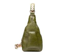 FANDARE Rétro Sac à Poitrine pour Femme Sacs Bandoulière Sling Crossbody de Poitrine Mode à Bretelle Adjustable, Sac à Épaule en PU Cuir à Multiples Poches pour Voyage, Shopping Verte