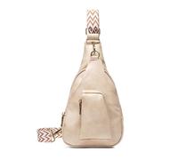 FANDARE Rétro Sac à Poitrine pour Femme Sacs Bandoulière Sling Crossbody de Poitrine Mode à Bretelle Adjustable, Sac à Épaule en PU Cuir à Multiples Poches pour Voyage, Shopping Blanc Beige