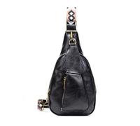 FANDARE Rétro Sac à Poitrine pour Femme Sacs Bandoulière Sling Crossbody de Poitrine Mode à Bretelle Adjustable, Sac à Épaule en PU Cuir à Multiples Poches pour Voyage, Shopping Noir
