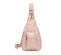 FANDARE Rétro Sac à Poitrine pour Femme Sacs Bandoulière Sling Crossbody de Poitrine Mode à Bretelle Adjustable, Sac à Épaule en PU Cuir à Multiples Poches pour Voyage, Shopping Rose