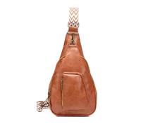 FANDARE Rétro Sac à Poitrine pour Femme Sacs Bandoulière Sling Crossbody de Poitrine Mode à Bretelle Adjustable, Sac à Épaule en PU Cuir à Multiples Poches pour Voyage, Shopping Brun