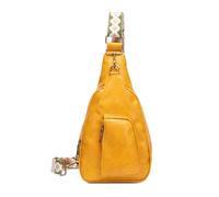 FANDARE Rétro Sac à Poitrine pour Femme Sacs Bandoulière Sling Crossbody de Poitrine Mode à Bretelle Adjustable, Sac à Épaule en PU Cuir à Multiples Poches pour Voyage, Shopping Jaune