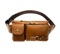 FANDARE Rétro Sac Banane Cuir à la Taille Ceinture de Course Bandoulière pour Sports Travers Voyage Cyclisme Moto Imperméable Marron D