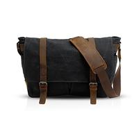 FANDARE Rétro Sac Bandoulière Messenger Bag Toile Sacoche Sac d'épaule pour 14 Pouce Laptop Briefcase Sacs Portés épaule Homme Femme Sac de Sport Travail Ecole Cartable Noir