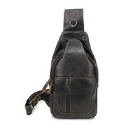FANDARE Rétro Sac de poitrine Cuir Sacoche Sling Bag Homme Femme Sac a Bandouliere Sac d'Epaule pour Voyage Sport Randonnée Vélo Camping Excursion Sac Poitrine, Noir, L, Rétro