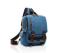 FANDARE Retro Sac de Poitrine Homme Petit À Dos Femme Sling Bag Toile d'Epaule Bandoulière pour Affaires Université École Cyclisme Camping Voyage Cartable Bleu A
