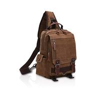FANDARE Retro Sac de Poitrine Homme Petit À Dos Femme Sling Bag Toile d'Epaule Bandoulière pour Affaires Université École Cyclisme Camping Voyage Cartable Brown A