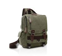 FANDARE Retro Sac de Poitrine Homme Petit Sac À Dos Femme Sling Bag Toile Sac d'Epaule Sacoche Sac Bandoulière pour Affaires Université École Cyclisme Camping Voyage Cartable Vert A