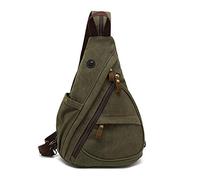 FANDARE Retro Sac de Poitrine Homme Sac À Dos Femme Sling Bag Toile Sac d'Epaule Sacoche Sac Bandoulière pour Affaires Université École Cyclisme Camping Voyage Vert A