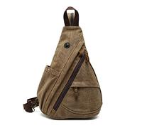 FANDARE Retro Sac de Poitrine Homme Sac À Dos Femme Sling Bag Toile Sac d'Epaule Sacoche Sac Bandoulière pour Affaires Université École Cyclisme Camping Voyage Marron A L