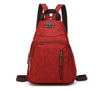 FANDARE Rétro Sac de Poitrine Petit À Dos Bandoulière Sling Bag d'Epaule d'École Pour Homme Femme Commuer Université Voyage Daypacks Durable Polyester Rouge