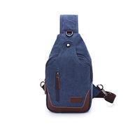 FANDARE Rétro Sac de Poitrine Toile Sac Bandoulière Sling Crossbody Bag Homme Sacoche Sac d'Epaule avec Trou pour écouteur Sacoche de Ceinture pour Voyage Randonnée Crossbody Bag Bleu foncé
