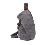 FANDARE Rétro Sac de Poitrine Toile Sac Bandoulière Sling Crossbody Bag Homme Sacoche Sac d'Epaule Sacoche de Ceinture pour Voyage Randonnée Camping Crossbody BagGris