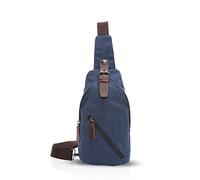 FANDARE Rétro Sac de Poitrine Toile Sac d'Epaule Anti-vol Sacoche Homme Femme Sac Bandoulière Grande Sling Crossbody Bag pour Cyclisme Camping Équitation Voyage Bleu L