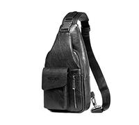 FANDARE Rétro Sac de Poitrine Ultraléger Bandoulière Sling Crossbody Homme Affaires Sacoche d'Epaule de Ceinture pour Voyage Randonnée Cyclisme Jogging Étanche Cuir Noir