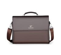 FANDARE Rétro Sac messenger pour homme Grande capacité multi-poches en cuir PU pour ordinateur portable, sac bandoulière pour bureau voyages travail pour les professionnels d'affaires Marron