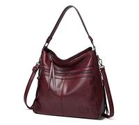 FANDARE Rétro Sacs à Main Portés Sacs Cabas D'épaule Femme Sacoche Bandoulieres Portés Epaule Cuir PU Imperméable pour Ordinateur 12.9 Pouces Achats Fête École Voyage Crossbody Vin Rouge